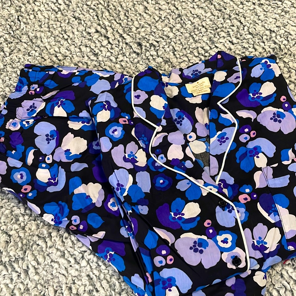 Kate Spade Button Up Pajama Set, Size Large, Blue, Purple, and Black
